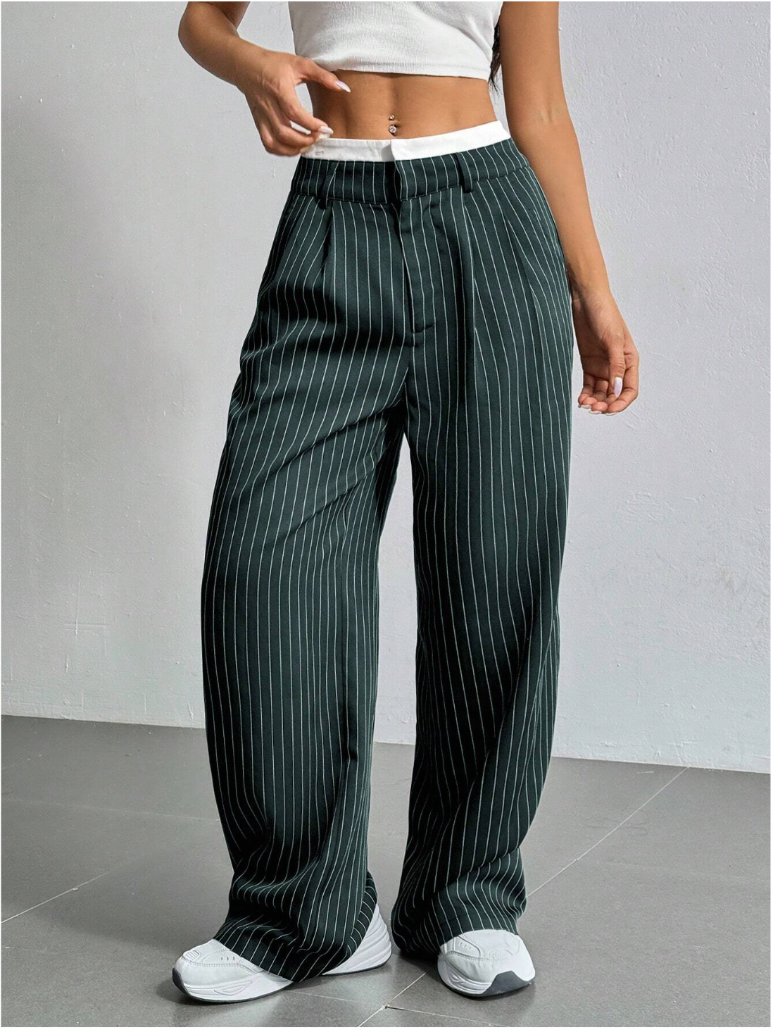 Paige | Women's High-Waisted Pinstripe Wide-Leg Trousers