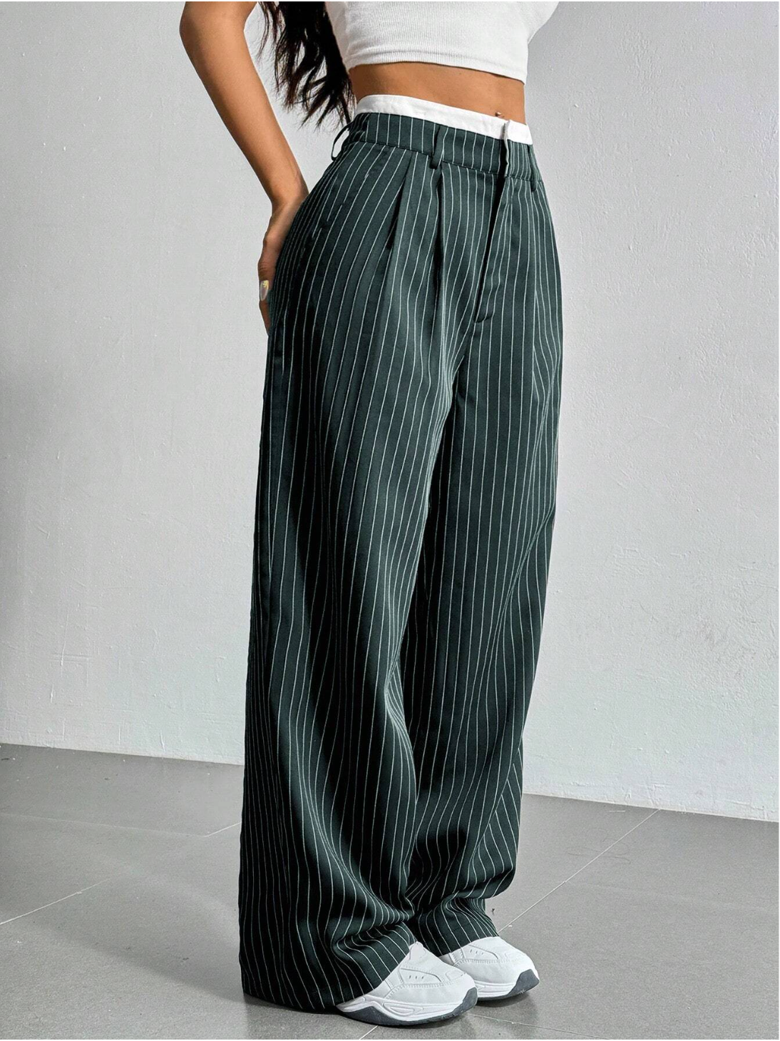 Paige | Women's High-Waisted Pinstripe Wide-Leg Trousers