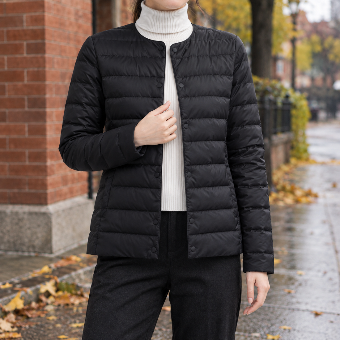 Eliza | Women's Collarless Quilted Snap-Front Jacket
