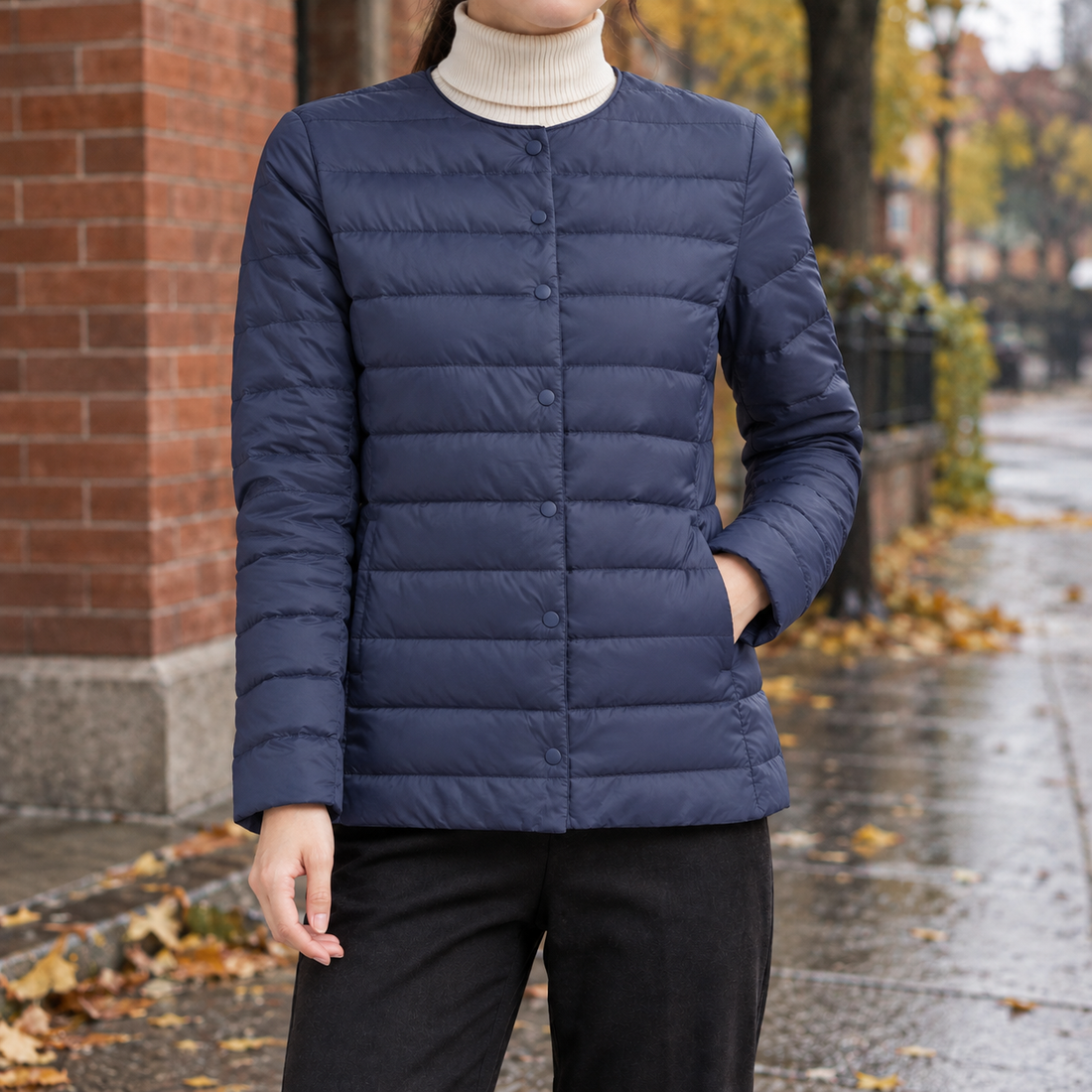 Eliza | Women's Collarless Quilted Snap-Front Jacket