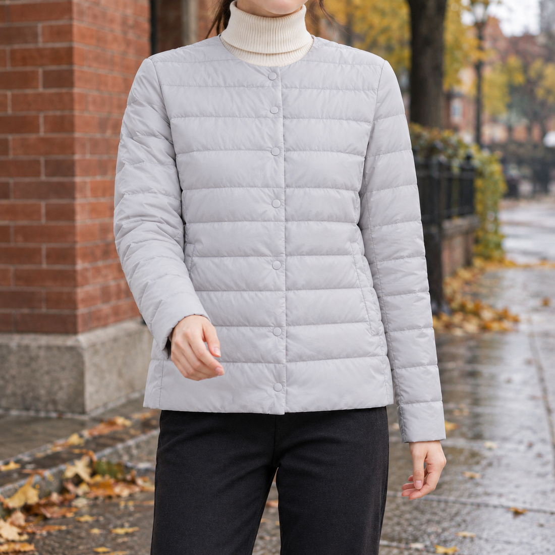 Eliza | Women's Collarless Quilted Snap-Front Jacket