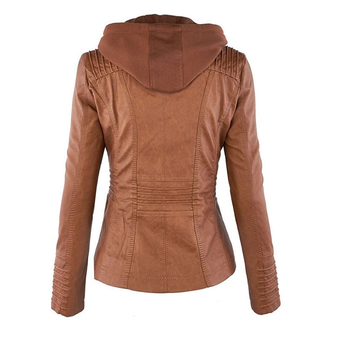 Ravessia | Women's Biker Jacket with Removable Hood and Zip Details