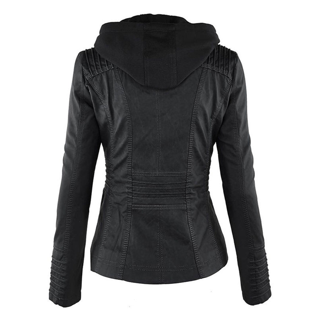 Ravessia | Women's Biker Jacket with Removable Hood and Zip Details