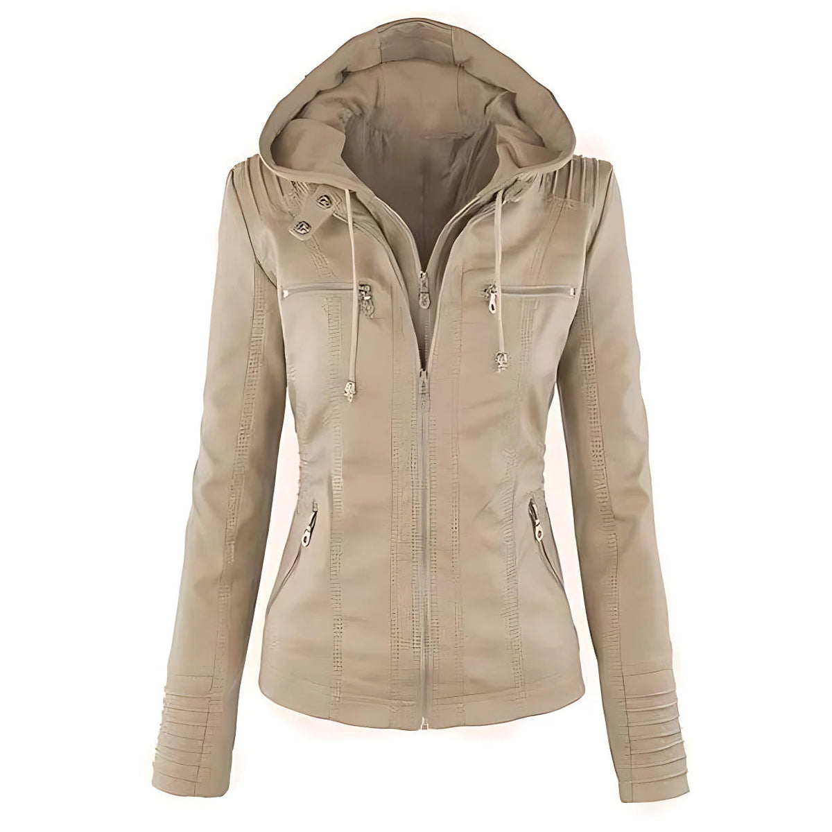 Ravessia | Women's Biker Jacket with Removable Hood and Zip Details