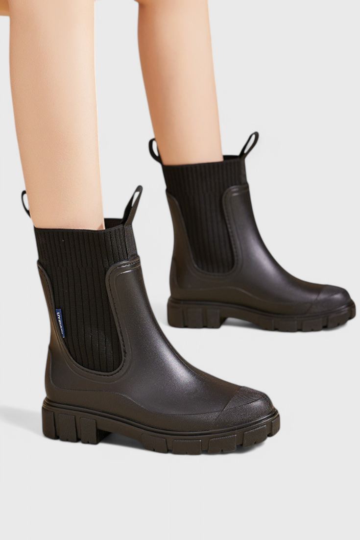 Rose | Women's Chunky Chelsea Rain Boots with Ribbed Ankle Collar
