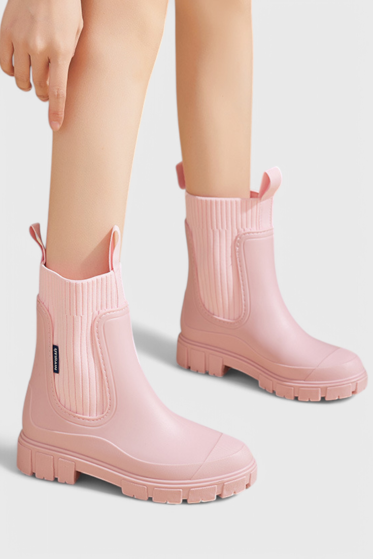 Rose | Women's Chunky Chelsea Rain Boots with Ribbed Ankle Collar