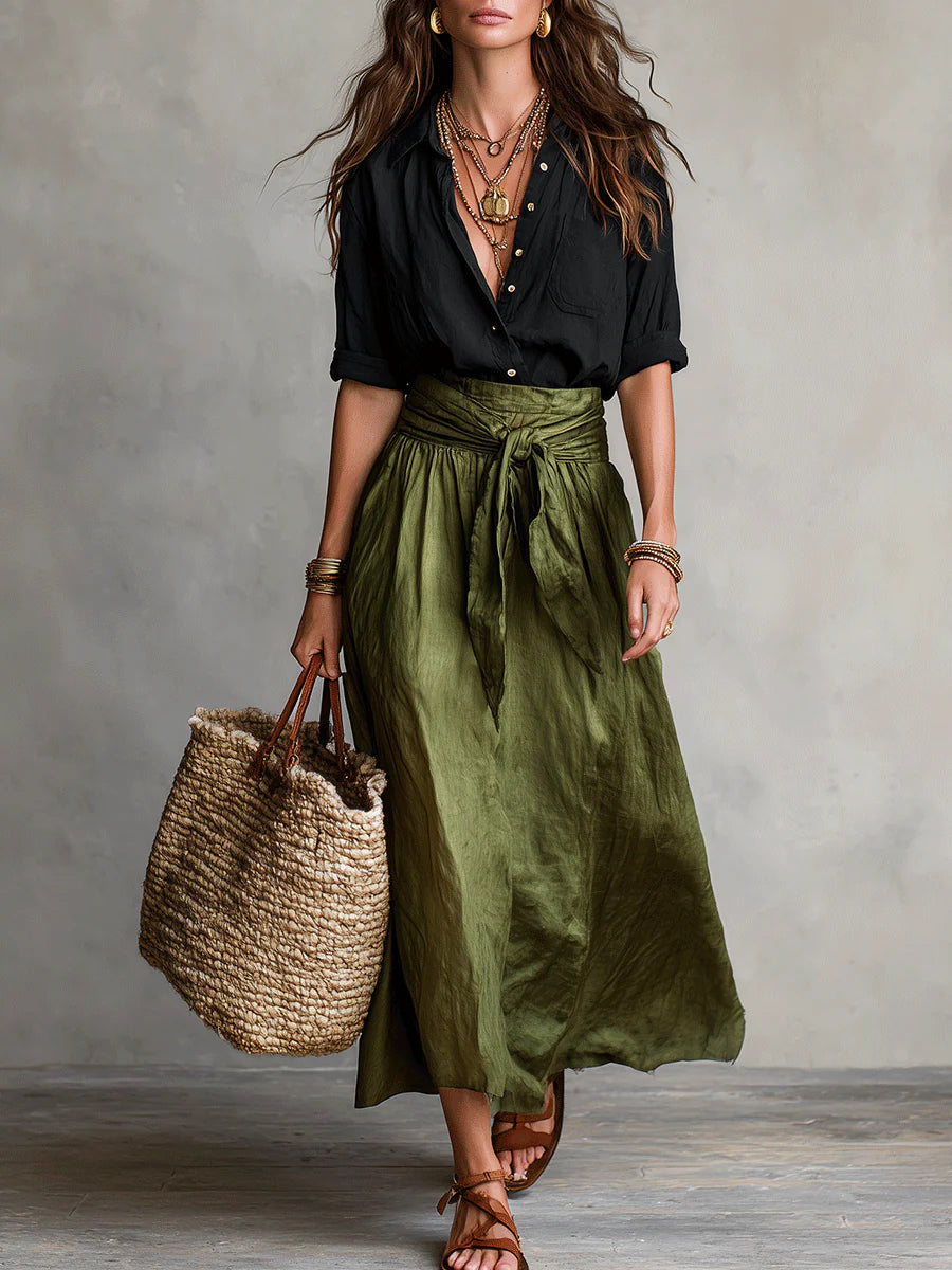 Leona | Women's Shirt and Tie-Waist Skirt Set