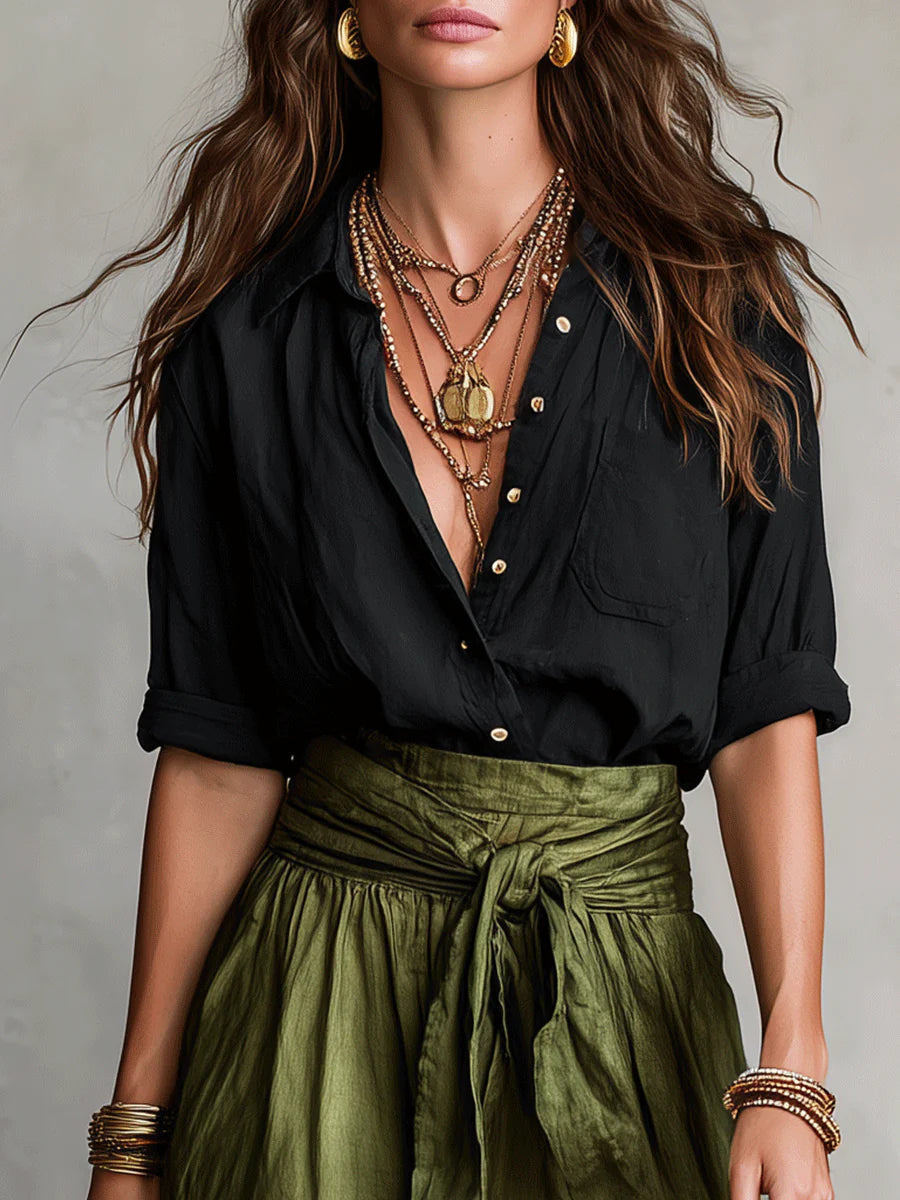 Leona | Women's Shirt and Tie-Waist Skirt Set