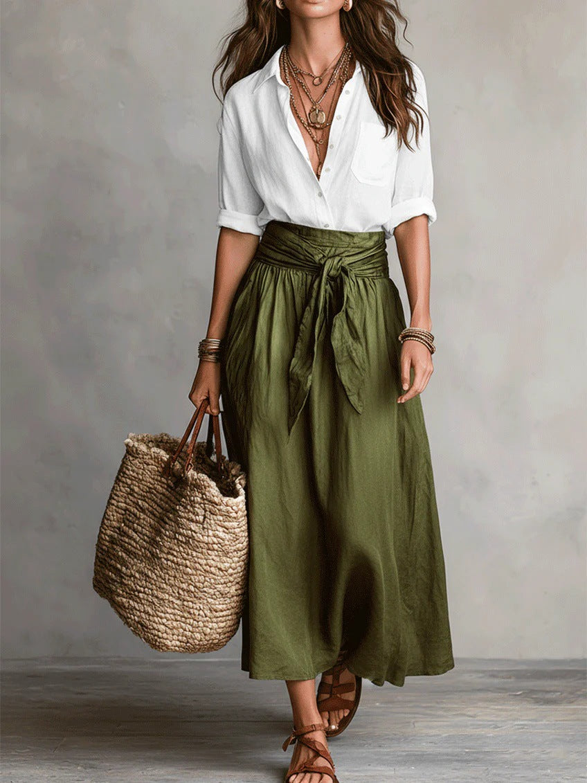 Leona | Women's Shirt and Tie-Waist Skirt Set