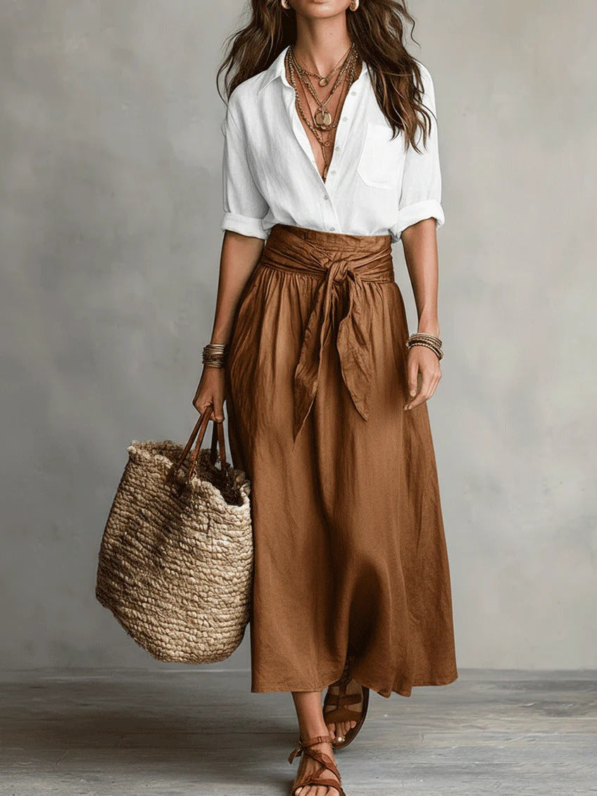 Leona | Women's Shirt and Tie-Waist Skirt Set