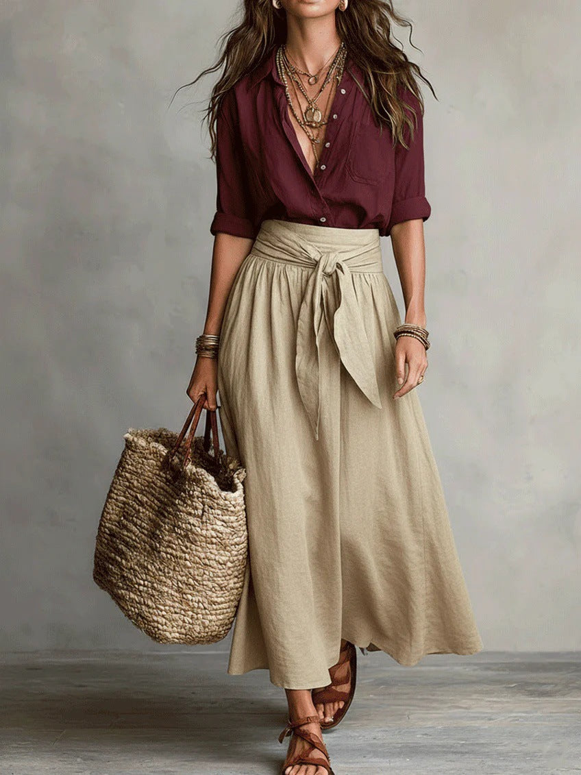 Leona | Women's Shirt and Tie-Waist Skirt Set