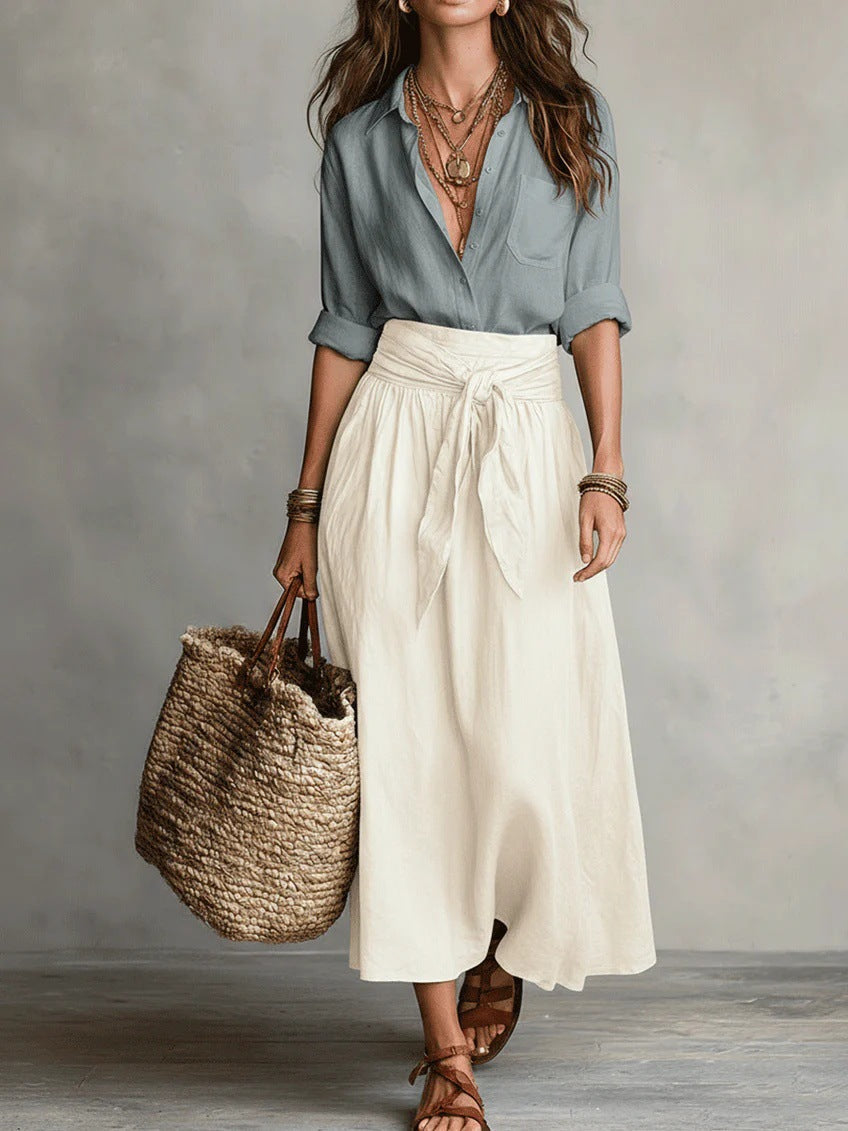 Leona | Women's Shirt and Tie-Waist Skirt Set