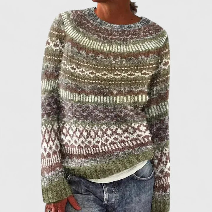 Cecilia | Women's Fair Isle Pattern Crew Neck Sweater with Long Sleeves