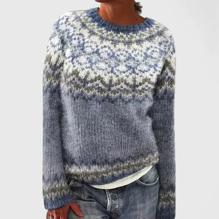 Cecilia | Women's Fair Isle Pattern Crew Neck Sweater with Long Sleeves
