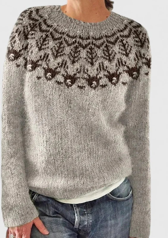 Cecilia | Women's Fair Isle Pattern Crew Neck Sweater with Long Sleeves