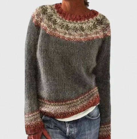 Cecilia | Women's Fair Isle Pattern Crew Neck Sweater with Long Sleeves