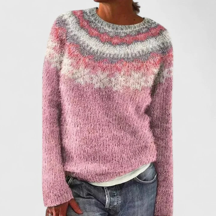 Cecilia | Women's Fair Isle Pattern Crew Neck Sweater with Long Sleeves