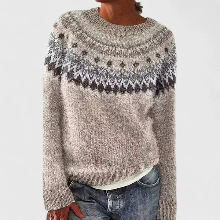 Cecilia | Women's Fair Isle Pattern Crew Neck Sweater with Long Sleeves