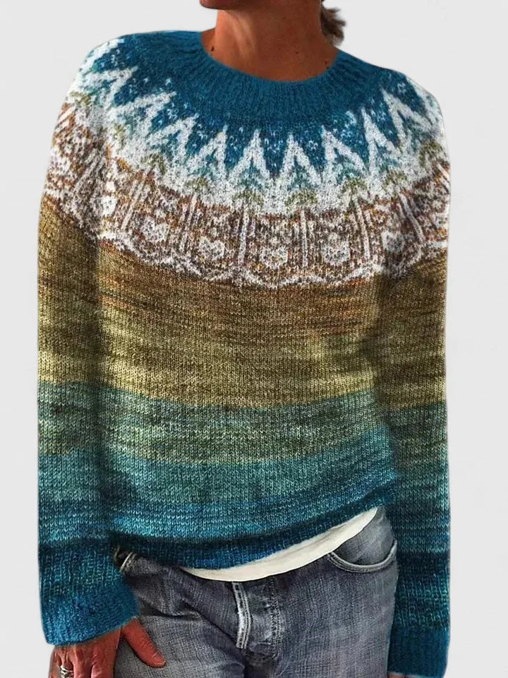 Cecilia | Women's Fair Isle Pattern Crew Neck Sweater with Long Sleeves