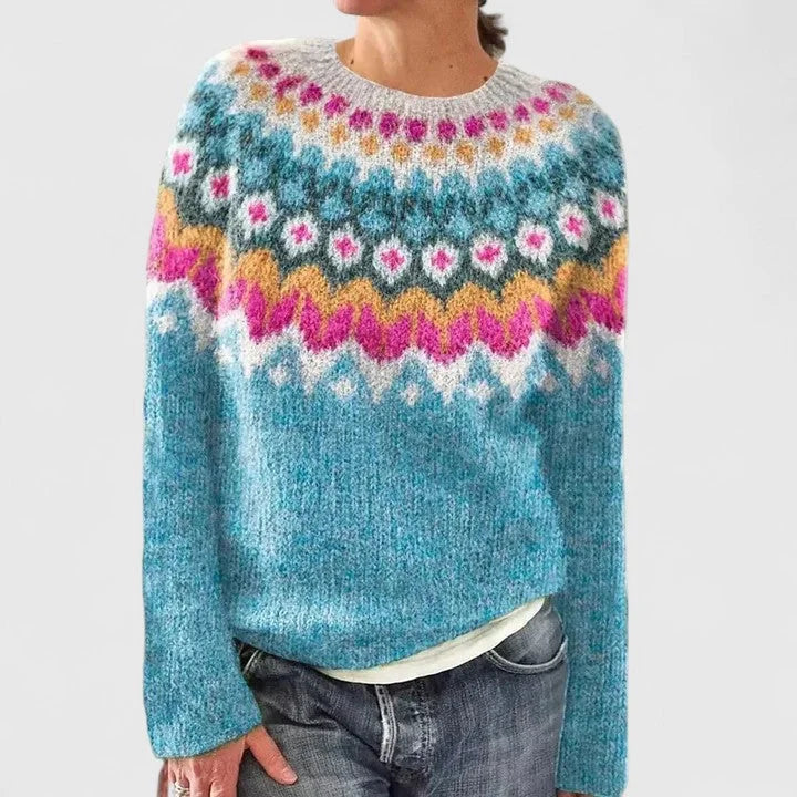 Cecilia | Women's Fair Isle Pattern Crew Neck Sweater with Long Sleeves