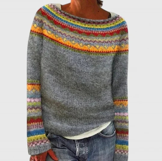 Cecilia | Women's Fair Isle Pattern Crew Neck Sweater with Long Sleeves