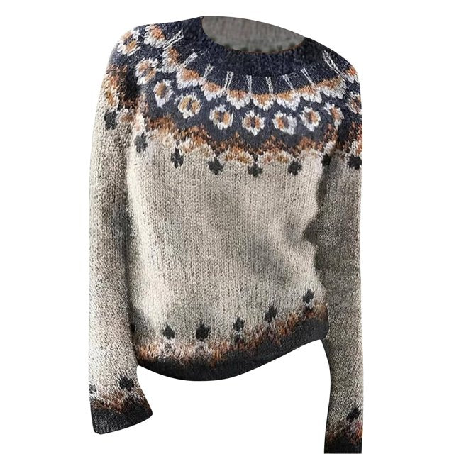 Cecilia | Women's Fair Isle Pattern Crew Neck Sweater with Long Sleeves
