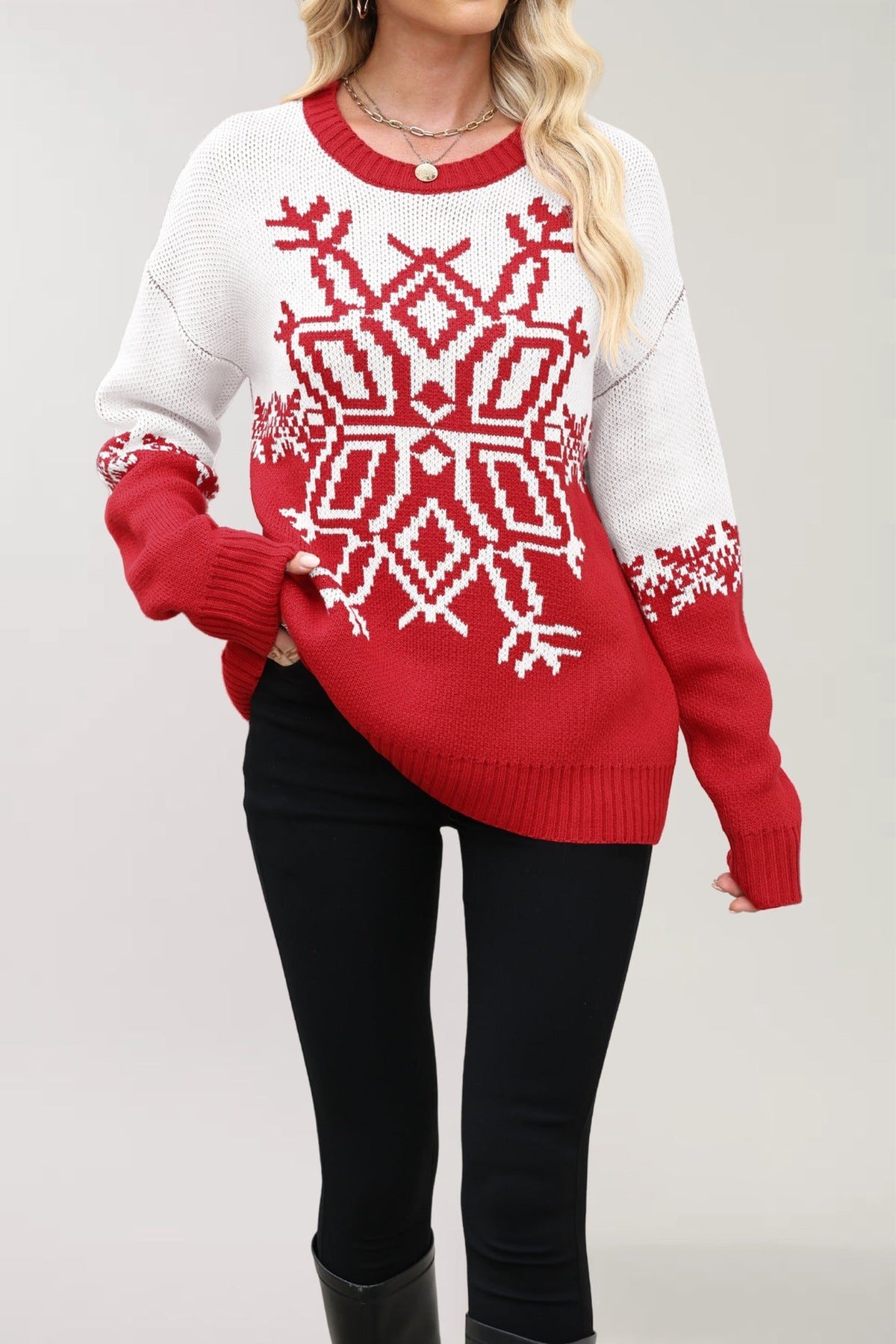 Beatrice | Women's Snowflake Crew-Neck Christmas Sweater