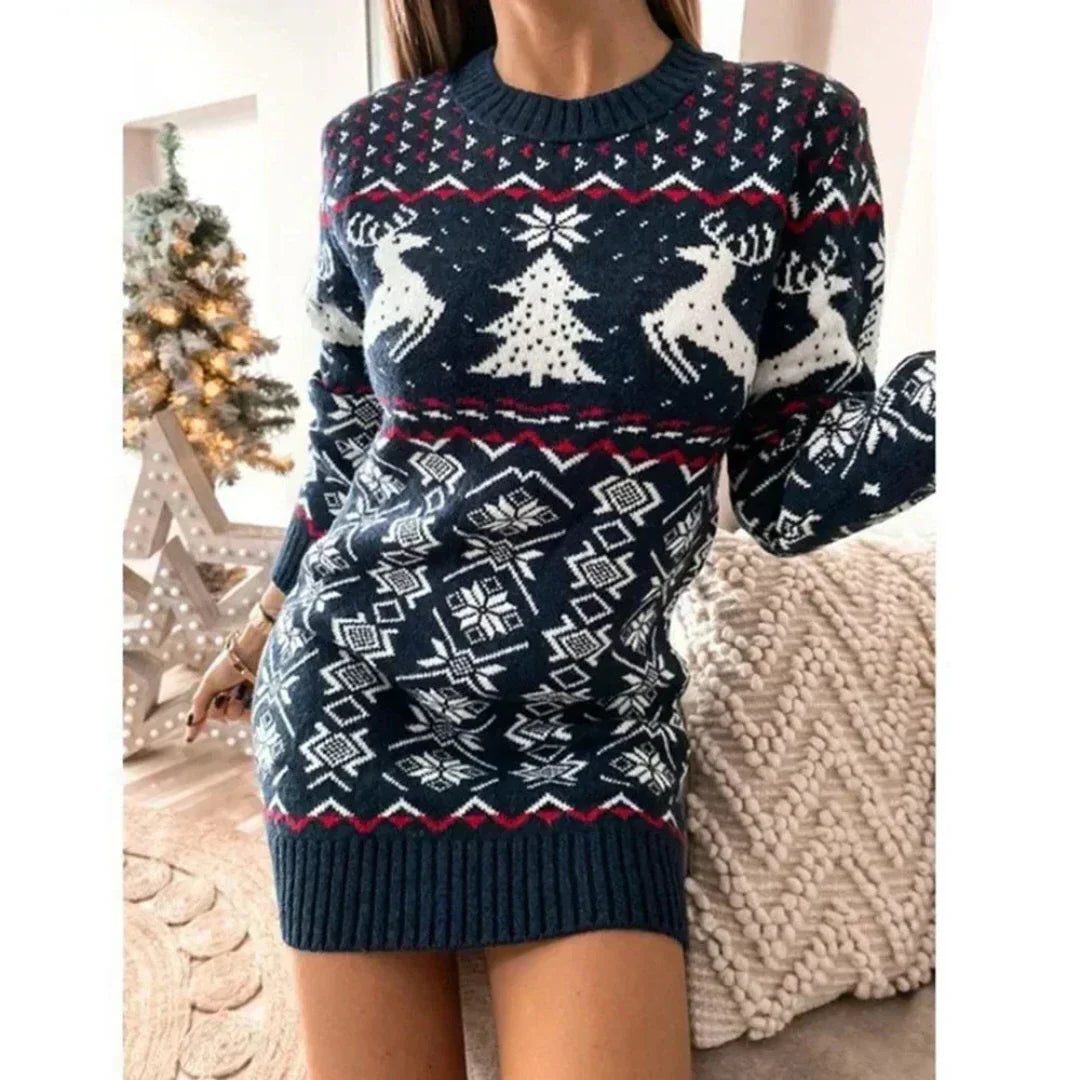Eloise | Women's Reindeer Fair Isle Christmas Sweater Dress