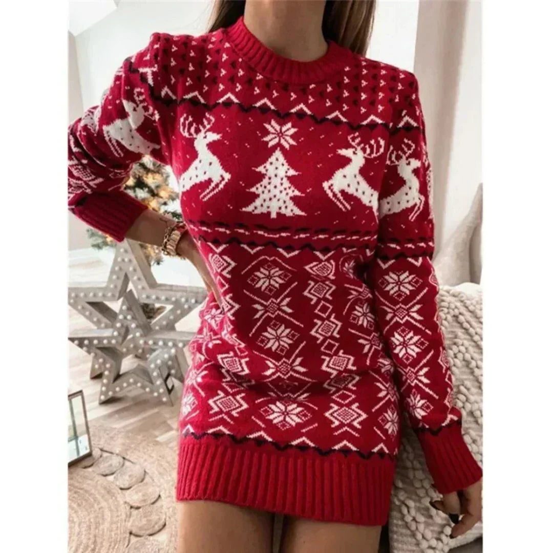 Eloise | Women's Reindeer Fair Isle Christmas Sweater Dress