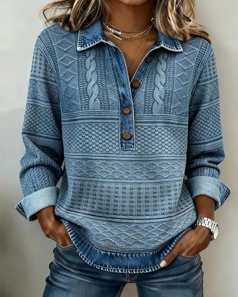 Bridget | Women's Textured Button-Collar Sweatshirt