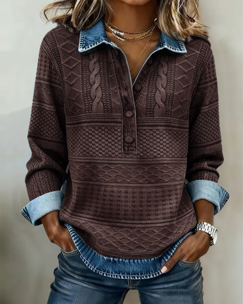 Bridget | Women's Textured Button-Collar Sweatshirt