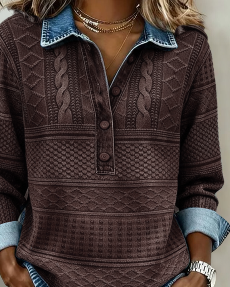 Bridget | Women's Textured Button-Collar Sweatshirt