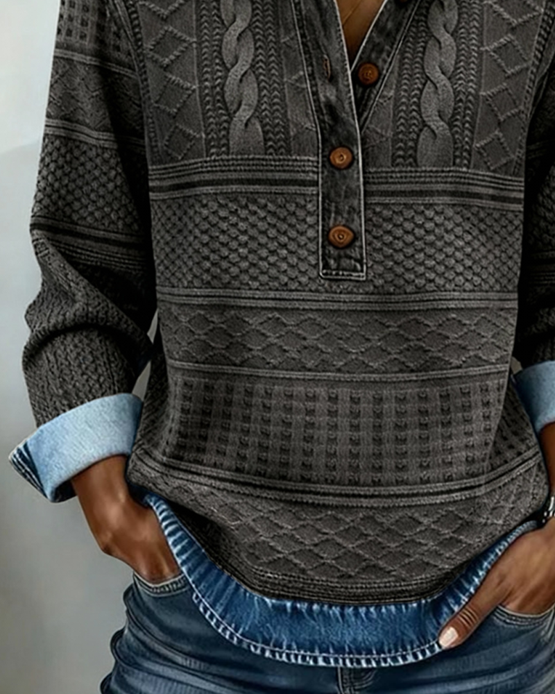 Bridget | Women's Textured Button-Collar Sweatshirt
