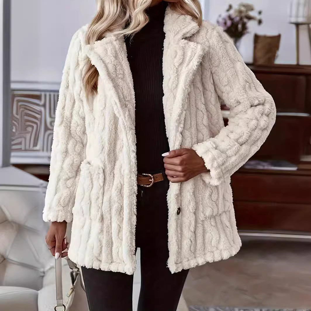 Sadie | Women's Textured Teddy Coat with Snap Buttons
