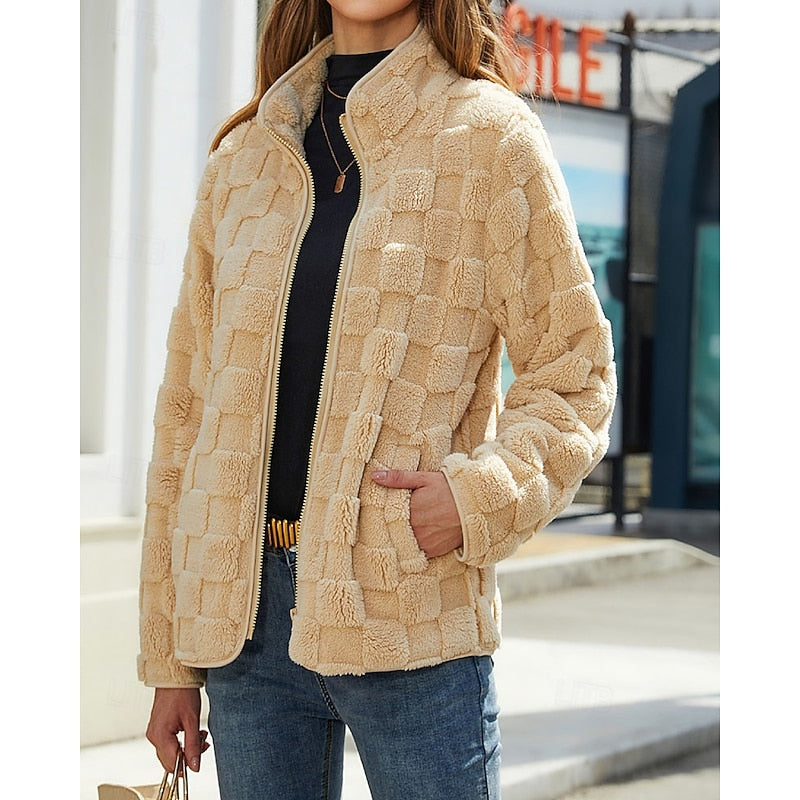 Sienna | Women's Checkerboard Zip-Up Jacket with Stand Collar
