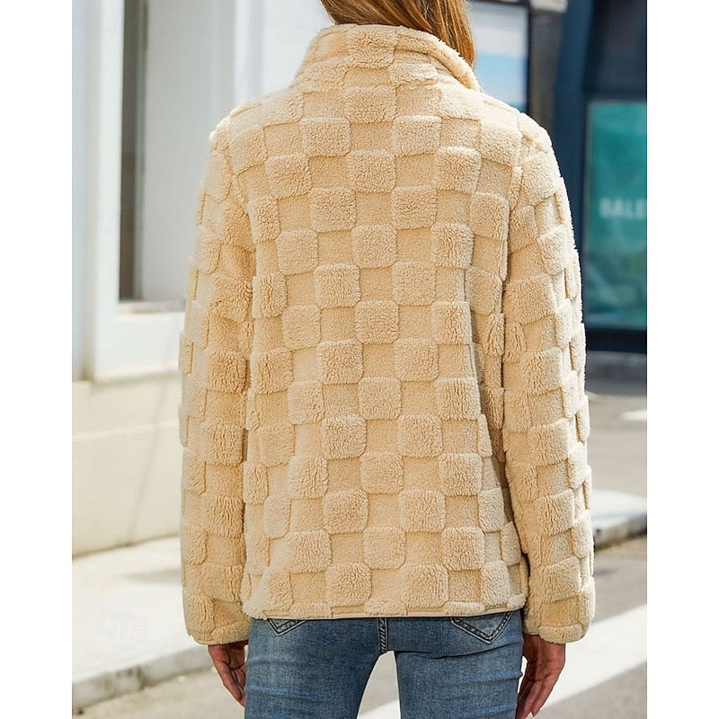 Sienna | Women's Checkerboard Zip-Up Jacket with Stand Collar