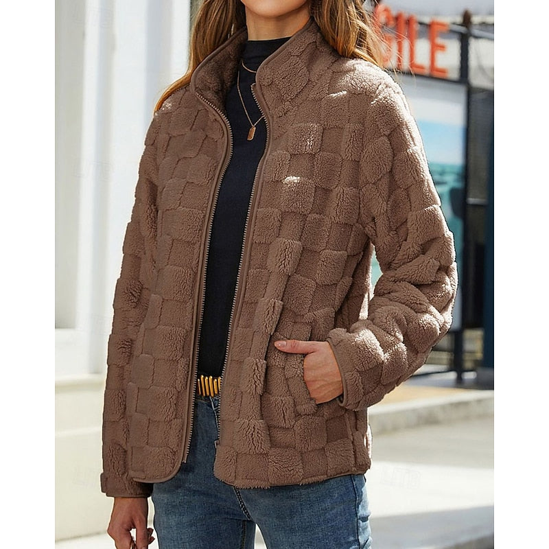 Sienna | Women's Checkerboard Zip-Up Jacket with Stand Collar