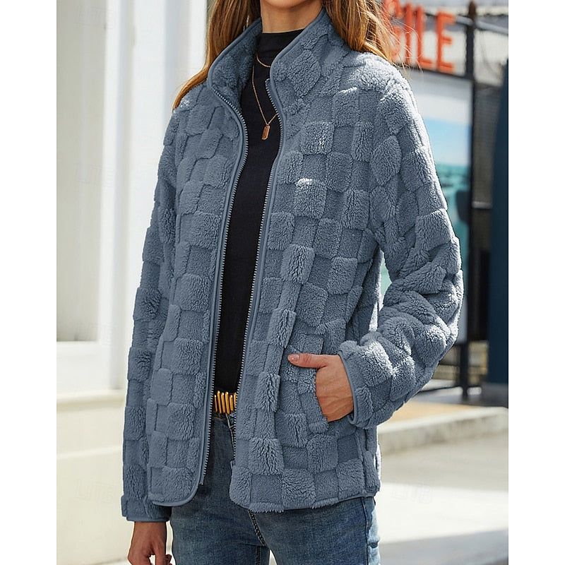 Sienna | Women's Checkerboard Zip-Up Jacket with Stand Collar