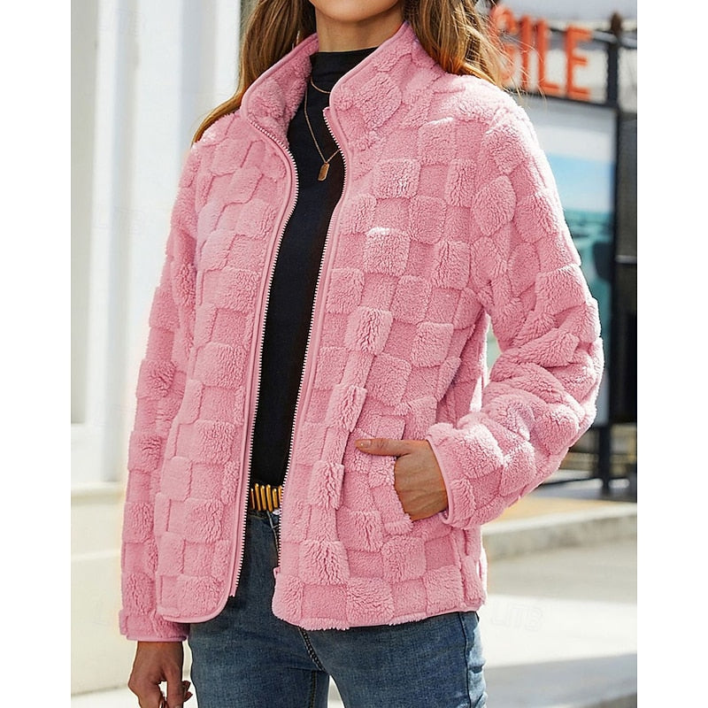 Sienna | Women's Checkerboard Zip-Up Jacket with Stand Collar