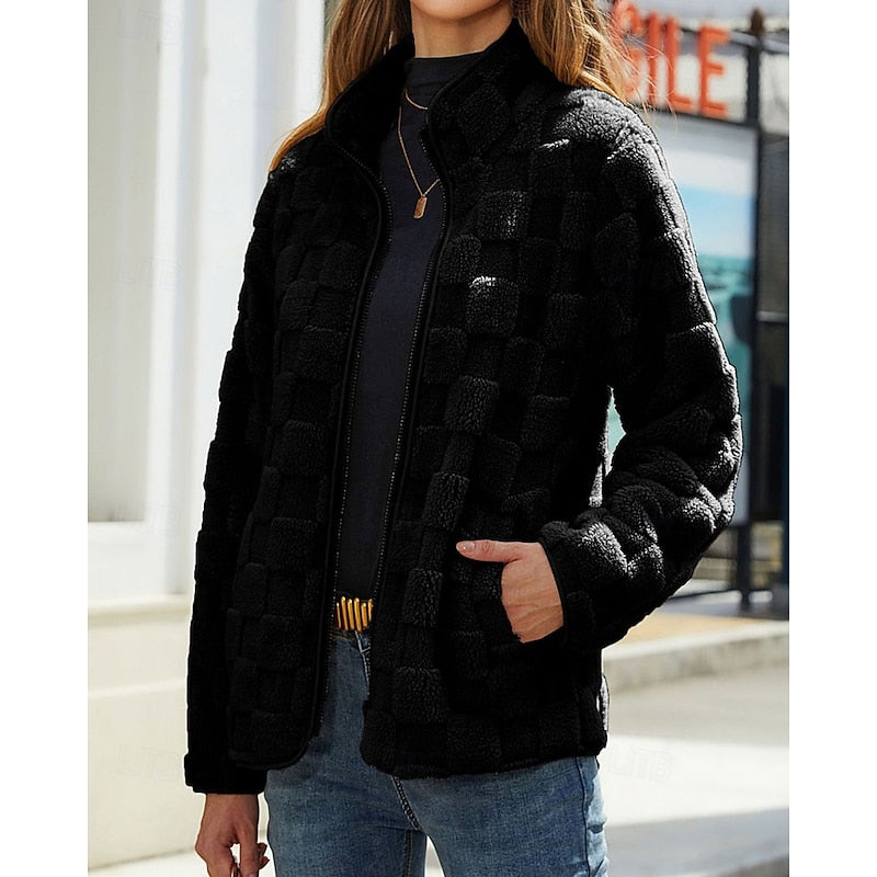 Sienna | Women's Checkerboard Zip-Up Jacket with Stand Collar