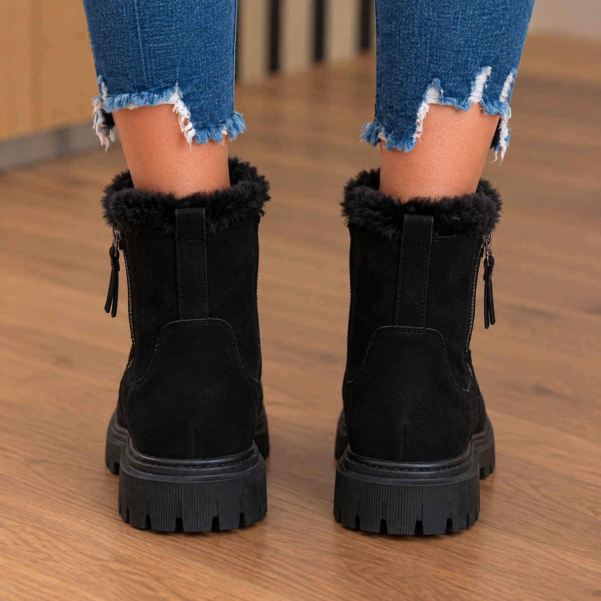 Summer | Women's Winter Ankle Boots with Fluffy Trim