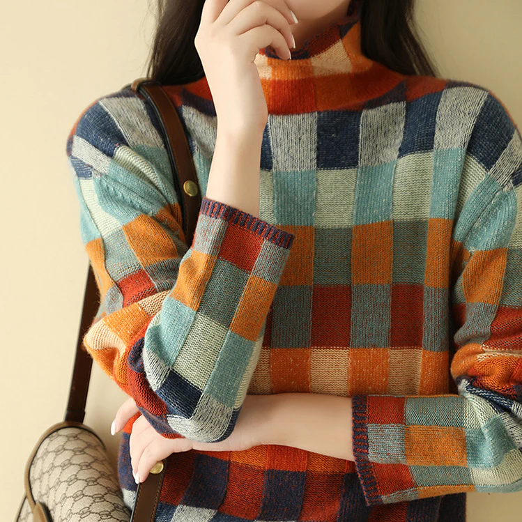 Maribel | Women's Colorful Checkered Knit Sweater