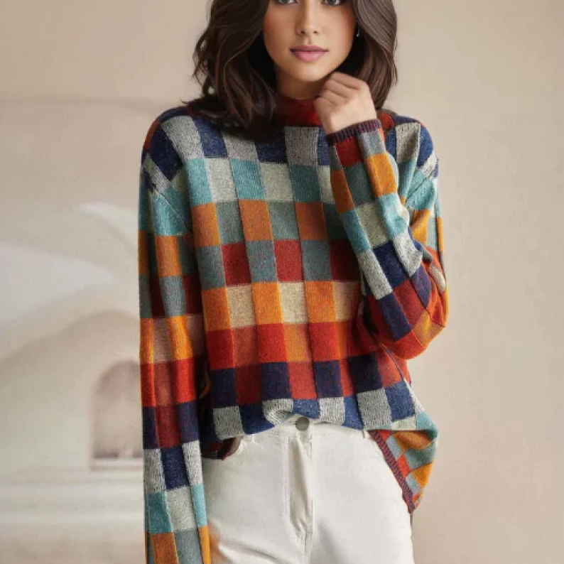 Maribel | Women's Colorful Checkered Knit Sweater