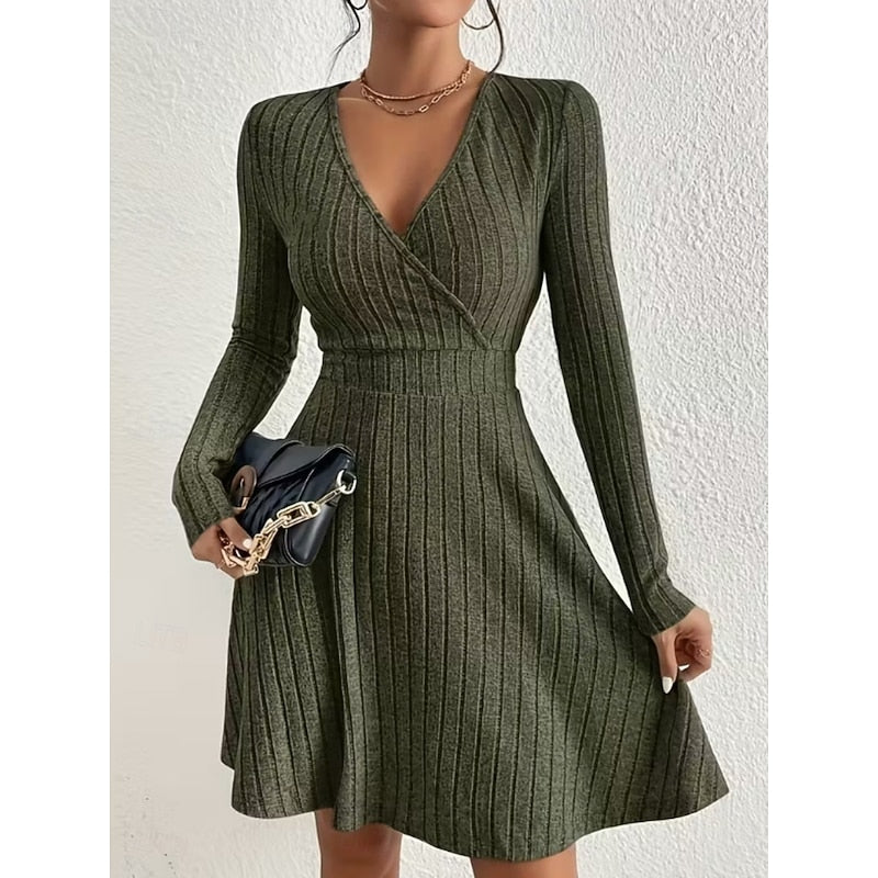 Therese | Women's Wrap-Front V-Neck Mini Dress with Long Sleeves