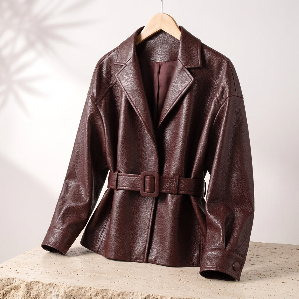 Trisha | Women's Belted Jacket with Wide Collar