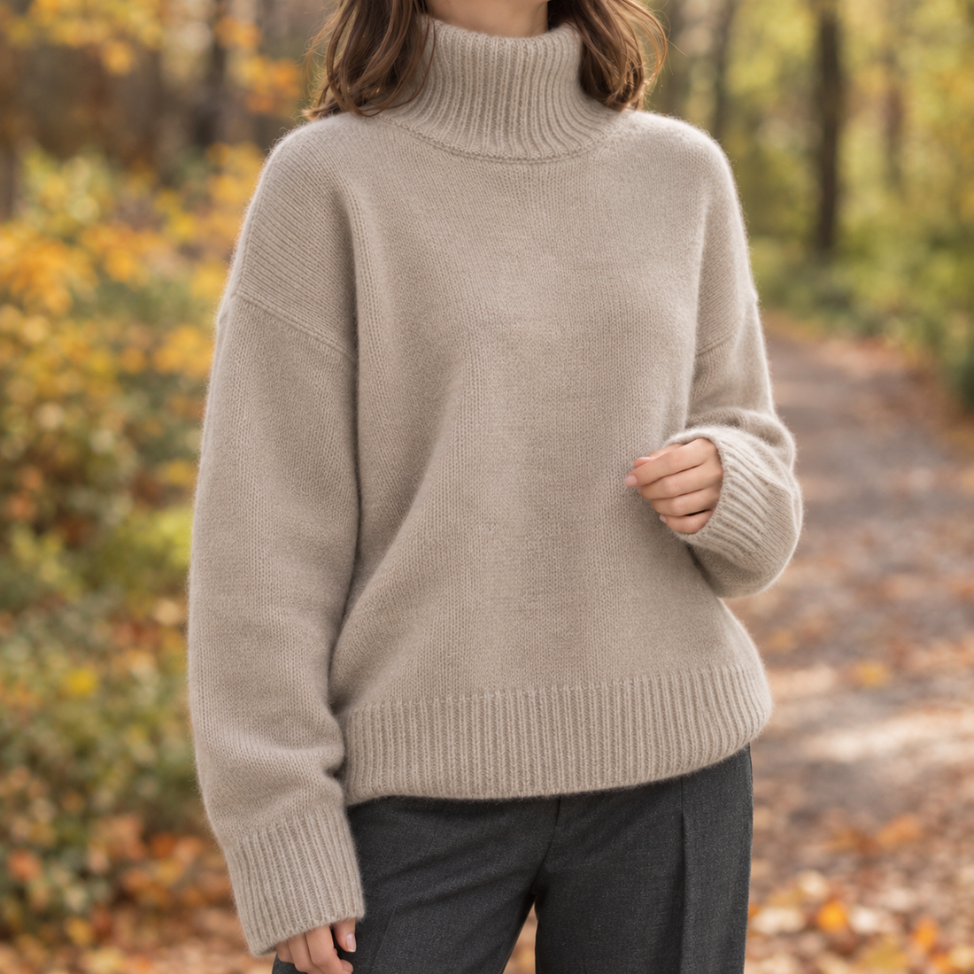 Rowena | Women's Oversized Turtleneck Sweater with Ribbed Trim