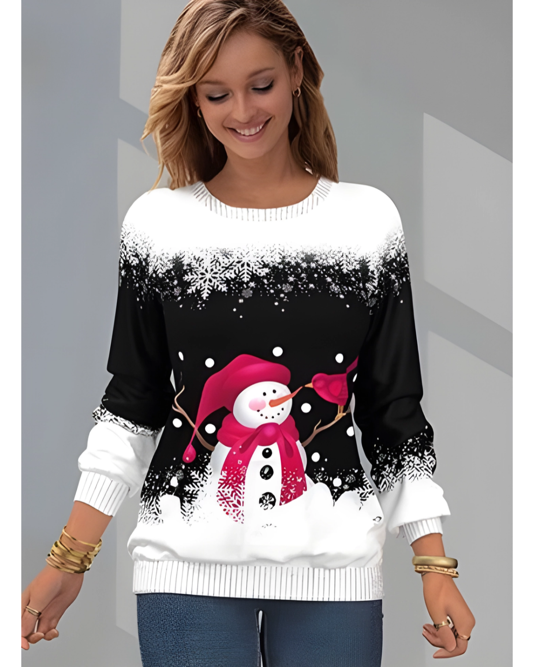 Corinne | Women's Snowman Print Christmas Sweatshirt Dress