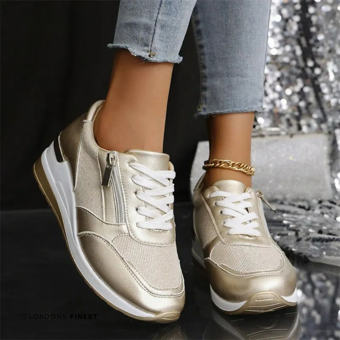 Vanessa | Women's Metallic Wedge Sneakers with Side Zip