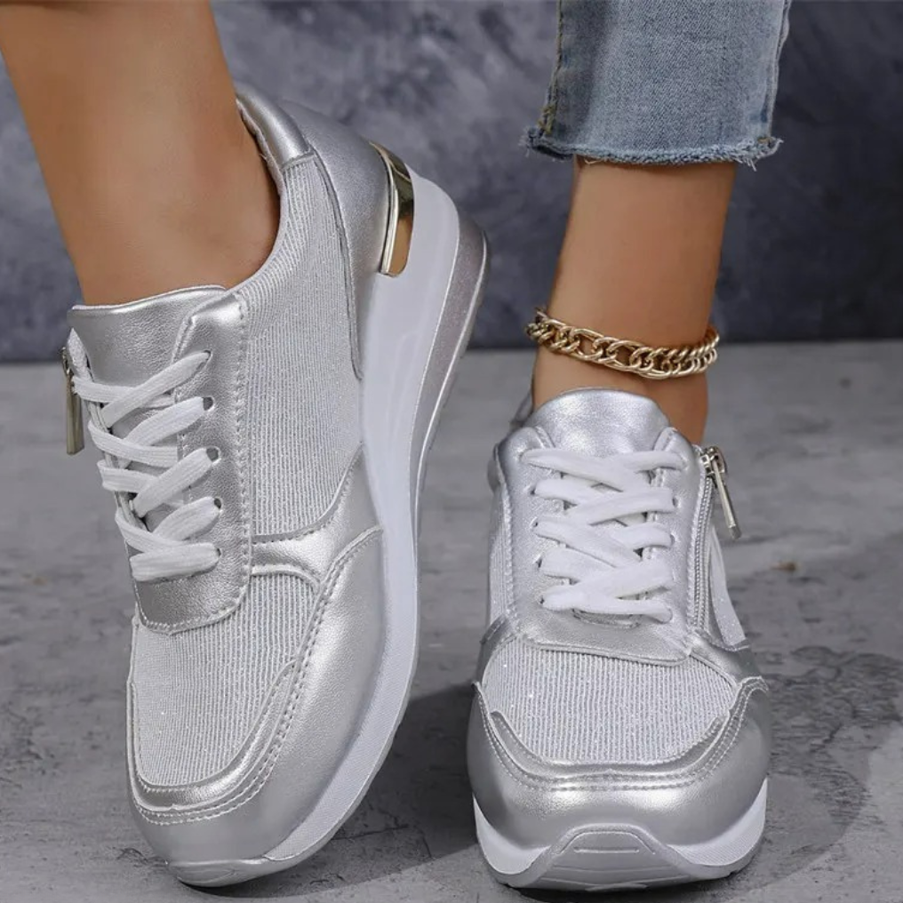 Vanessa | Women's Metallic Wedge Sneakers with Side Zip