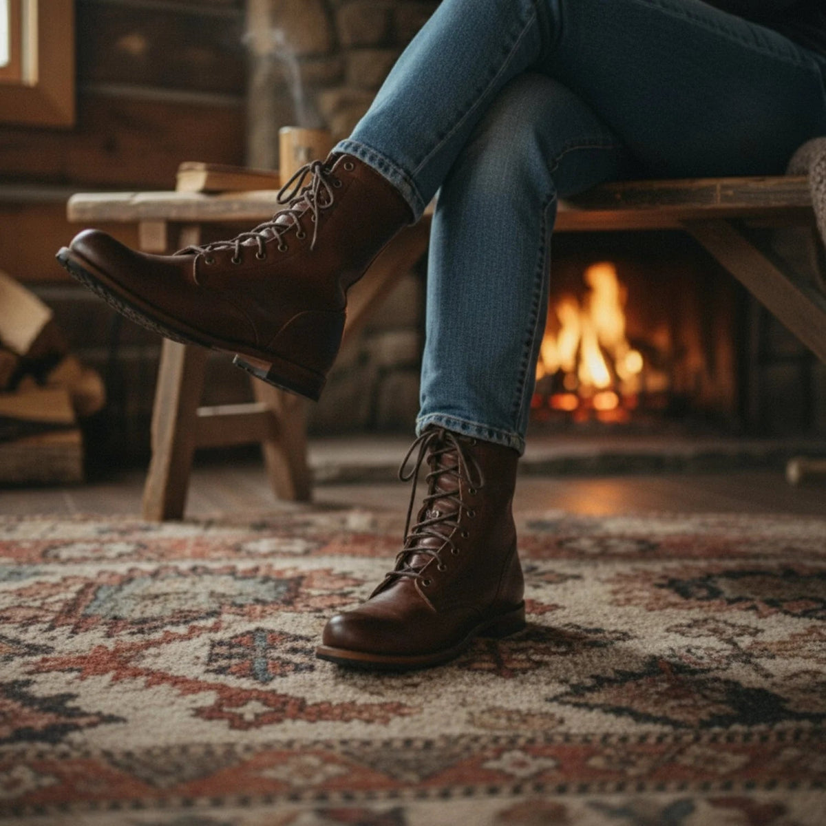 Tessa | Women's Vintage Lace-Up Mid-Calf Combat Boots with Low Block Heel